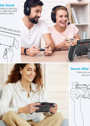 OIVO Switch Grip with Upgraded Adjustable Stand, Asymmetrical Grip with Adjustable Stand and 5 Game Slots-4 Thumb Caps Included