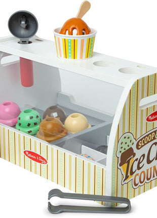 Melissa & Doug Wooden Scoop & Serve Ice Cream Counter, Pretend Play Store, 28 Toy Food & Play Kitchen Accessories, Preschool Toys for Girls & Boys 3+