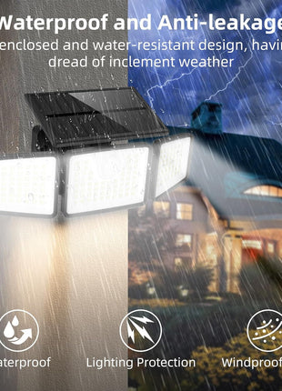 daphino 2500LM Solar Lights Outdoor with Motion Sensor,3 Head 270° Wide Angle Street Area Lights, IP65 Waterproof Security Lighting with 3 Modes(Non-Remote,2 Pcs)