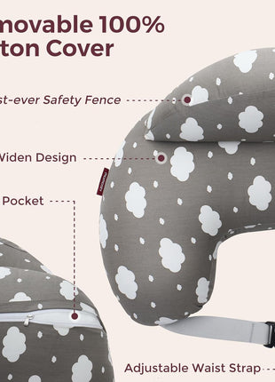 Momcozy Original Nursing Pillow for Breastfeeding - Innovative Safety Guard | Adjustable Waist Strap for All Body Types, Wider Surface for More Support, Removable & Machine-washable Cotton Cover