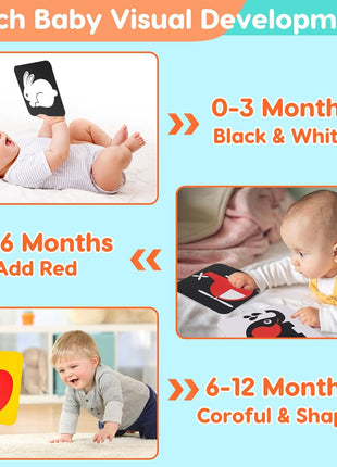 Black and White High Contrast Baby Books Flash Cards Tummy Time Mirror Toys Newborn Toys 0 6 Months Brain Development Infant Stimulating Sensory Toy 0-3 3-6 2 4 5 Month Old Essential