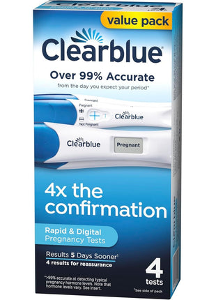 Clearblue Pregnancy Test Combo Pack, 4ct - Digital with Smart Countdown & Rapid Detection - Value Pack