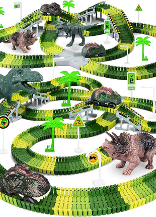 Dinosaur Toys, Create A Dinosaur World Road Race, Dinosaur Track Toys | Flexible Track Playset, 2 pcs Cool Dinosaur Car, Dinosaur Race Car Track for 3 4 5 6 Year & Up Old Boy Girls Best Gift