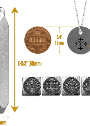 The Craft Guy 4pcs Vintage Style Metal Stamping kit 5/16 inch (8mm) Steel Metal Stamp - Handcrafted Iron Stamp for Jewelry, Steel, DIY Crafts, Impress Leather Stamps with Classic Patterns