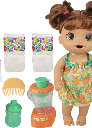 Baby Alive Magical Mixer Baby Doll Tropical Treat with Blender Accessories, Drinks, Wets, Eats, Brown Hair Toy for Kids Ages 3 and Up