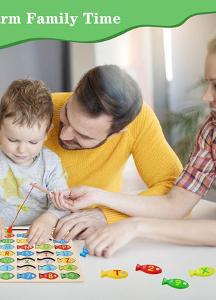 Magnetic Wooden Fishing Game Toy for Preschoolers, Alphabet Fish Catching Counting Games Puzzle with Numbers and Letters, Preschool Learning ABC and Math Educational Toys for 3 4 5 Years Old Kids