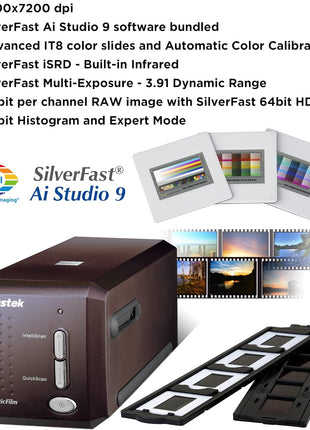 Plustek OpticFilm 8300i Ai Film Scanner - Ai Studio 9 + Advanced IT8 Target | Scan 35mm Film & Slide, Bundle SilverFast Ai Studio 9 + QuickScan Plus, Include Advanced IT8 Calibration Target (3 Slide)