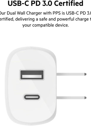 Belkin 37W USB C and USB A Charger Block, PPS Fast Charging | 25W USB C Port, 12W USB A Port, iPhone 17, Air, Pro, Pro Max, AirPods, Samsung Galaxy S25, Switch 2