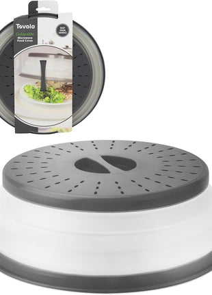 Tovolo Microwave Splatter Cover for Food, Medium (Charcoal)   Collapsible & Vented Silicone Splatter Guard Lid   Microwave Plate & Dish Cover with Handle   BPA Free Kitchen Gadget for Meal Prep
