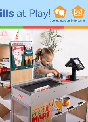 Melissa & Doug, Fresh Mart Pretend Grocery Store, Kids Cash Register with Scanner, Shelves, & Conveyor Belt, Kids Toys for Girls & Boys