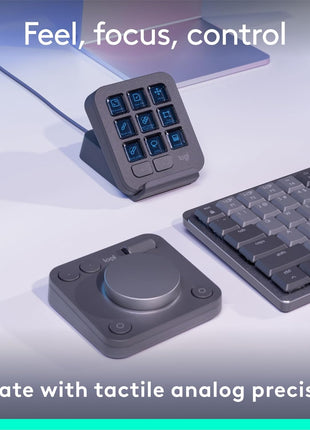 Logitech MX Creative Console, 9 Customizable LCD Keys, Stream Deck Accessories,Connectivity Technology USB-C, Control Dial for Graphic Design, Zoom, Spotify - Graphite, 3-Month Adobe Cloud Membership