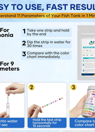 11 in 1 - Aquarium Test Strips | 950 Tests - 150 Strips | Fish Tank Aquariums Water Test Kit & ebook | Aquarium Thermometer | Fish Tank Water Testing Kit Includes 50 Ammonia Strips | Versatile Usage