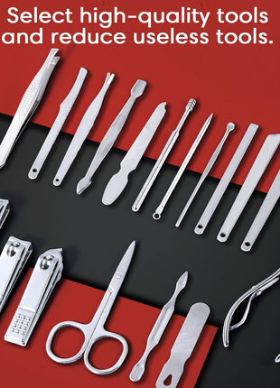 Yougai Manicure Set 18 Pieces Professional Nail Clippers Pedicure Kit Men Women, Stainless Steel Fingernail Toenail Cutters, Nail Care Grooming Tools with Leather Travel Case