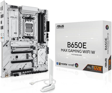 ASUS B650E MAX Gaming WiFi W – AMD B650 AM5 ATX Motherboard, White PCB, DDR5, PCIe 5.0, 3X M.2, Wi-Fi 6E, 2.5Gb LAN, USB 10Gbps Type-C, DisplayPort, HDMITM, BIOS FlashbackTM, Aura Sync, Advanced AI PC