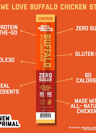 New Primal Buffalo Chicken Sticks, Keto, Gluten Free Healthy Snacks, Sugar Free Low Carb High Protein, Jerky Meat Stick, 9g Protein, 20 Ct
