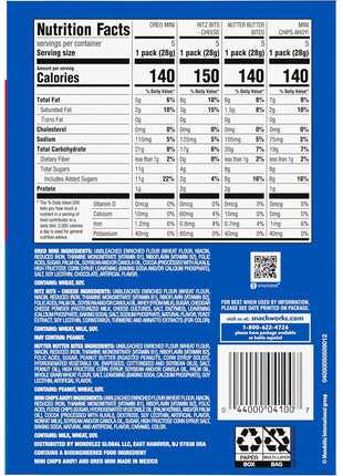 Nabisco Snacks Variety Pack, 4 Flavors, Cookies & Crackers, 20 Snack Packs | OREO Minis, NUTTER BUTTER Bites, CHIPS AHOY! Minis Cookies, and RITZ Bits Cheese Sandwich Crackers, Individually Wrapped