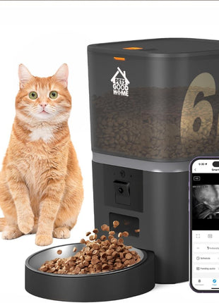 Automatic Cat Feeder with 1080P HD Camera Timed Dry Food Dispenser for Cats and Dogs, App Control, 6L Capacity, Portion Control, Scheduled Meals, Two-Way Audio