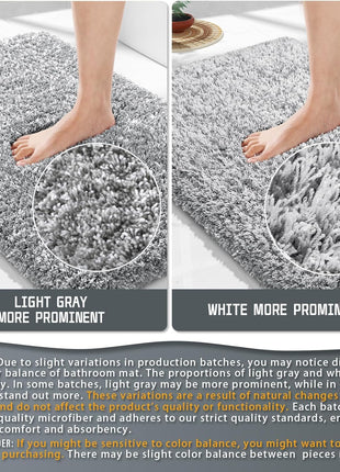 Yimobra Bathroom Rugs Non Slip Washable, Ultra Soft and Water Absorbent Bath Mats, Fluffy Shower Mat Outside, Plush Matts for Bathroom Floor/Sink, 24X17, Home Decor Accessories, Light Gray and White