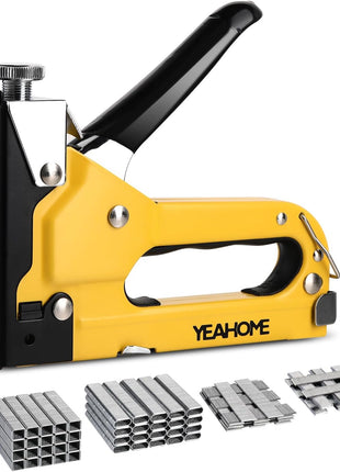 Upholstery Staple Gun Heavy Duty, YEAHOME 4-in-1 Stapler Gun with 4000 Staples, Manual Brad Nailer Power Adjustment Stapler Gun for Wood, Crafts, Carpentry, Decoration DIY