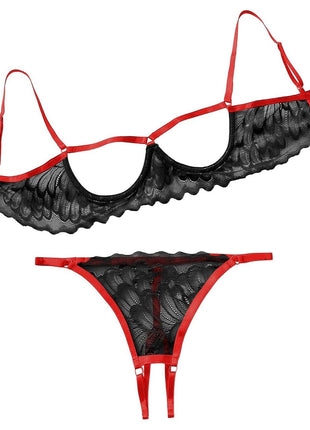 Lilosy Women's Sexy Underwire Floral Lace Sheer Bachelorette Lingerie Set See Through Bra and Panty 2 Piece Red Medium