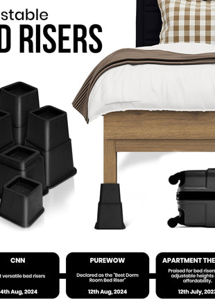 Utopia Bedding Adjustable Bed Risers 3 & 5 Inch, Black, 4-Pack | Supports up to 1,300 lbs with a stable, anti-slip design