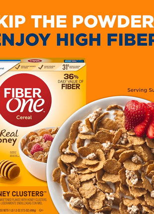 Fiber One Honey Clusters Breakfast Cereal, Fiber Cereal Made with Whole Grain, 17.5 oz