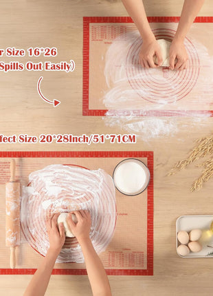 Non-slip Silicone Pastry Mat Extra Large with Measurements 28''By 20'' for Silicone Baking Mat, Counter, Dough Rolling, Oven Liner,Fondant/Pie Crust By Folksy Super Kitchen Red
