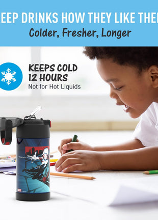 THERMOS FUNTAINER Water Bottle with Straw, 12oz, Spider-Man | Kids Stainless Steel Insulated Water Bottle, Keeps Drinks Cold Longer for School & Play, BPA-Free