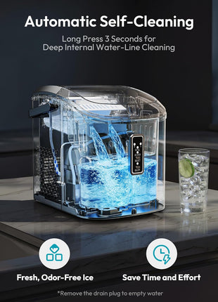 EUHOMY Ice Maker Countertop, 9 Cubes Ready in 6 Mins, 26lbs/24H, Self-Cleaning, Portable Ice Maker Machine with Carry Handle, Basket and Scoop, 2 Sizes of Bullet Ice for Home, Kitchen, Office