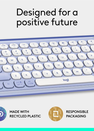 Logitech POP ICON Keys Wireless Bluetooth Keyboard - Lilac and Off-White | Comfortable typing, programmable keys, easy-switch between up to 3 devices, for laptop, tablet, PC