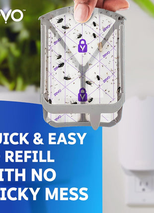 Zevo Flying Insect Trap & 3 Refill Cartridges   Plug in Fly Trap & Indoor Bug Catcher for Gnats, House & Fruit Flies   Blue & UV Light Technology, Mess Free Alternative to Bug Zapper