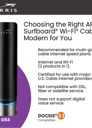 ARRIS Surfboard G54 DOCSIS 3.1 Multi-Gig Modem & Wi-Fi 7 Router | BE18000