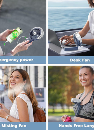 HandFan 4000mAh Upgraded Handheld Misting Fan, 50ml Water Tank, Rechargeable Personal Mister Fan Portable AC, Spray Water Mist Fans, Foldable Cooling Ice Fans for Beach Travel Disney(Royal Blue)