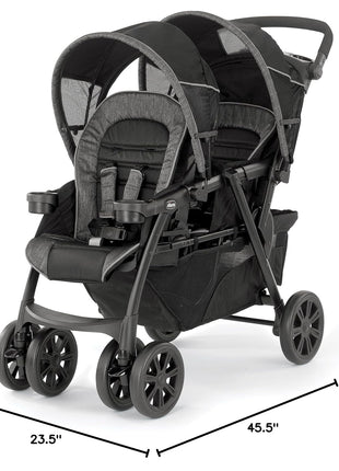 Chicco Cortina Together Double Stroller, 2-Seat, Foldable | Minerale Black/Silver, 100% polyester, fits 2 Chicco KeyFit seats, all-wheel suspension, baby travel stroller