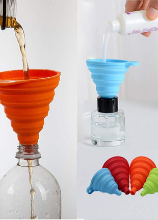 KongNai Kitchen Funnel Set 4 Pack, Small and Large, Kitchen Gadgets Accessories Foldable Silicone Collapsible Funnels for Filling Water Bottle Liquid Transfer Food Grade