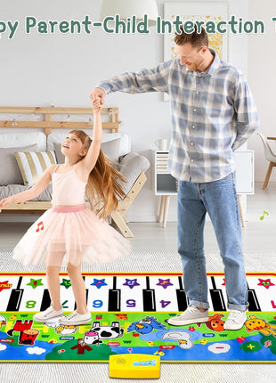Floor Piano Mat,Musical Toys for Toddlers 1-3 Piano Keyboard Music Play Mat | 53'' x 23'' Piano Mat for Kids Dance Touch Mat, Electronic Piano Keyboard 8 Animal Sounds, Gifts for 3 4 5 Year Old Girls