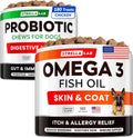 Dog Probiotics Treats for Picky Eaters Bundle + Fish Oil Omega 3 Treats for Dogs - Allergy Relief, Joint Health, Itch Relief. Skin & Coat Supplement + Enzymes + Prebiotics for Digestion Support