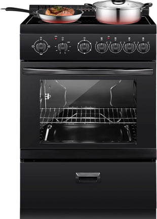 VEVOR 24in Electric Range Oven, 2.7Cu. Ft. Capacity Compact Freestanding Oven, Stainless Steel Kitchen Stove, with 4 Burners, Easy Reach Racks, Storage Drawer, Drip Pan, Indicator Light(No Power Cord)