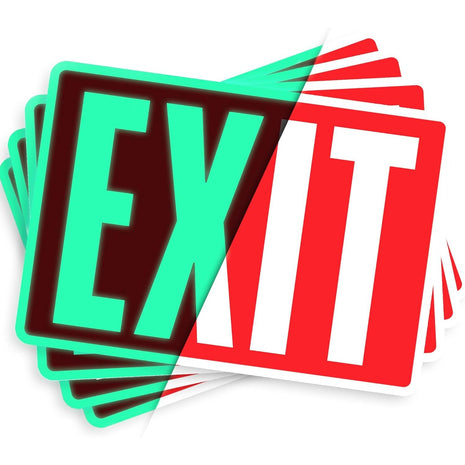 ASSURED SIGNS Exit Sign Stickers, Glow in the Dark, 10" x 7", 4 Pack | Aids Safety in Emergencies, Photoluminescent Illuminated Design, UV Protected, Perfect for Business, Self-Adhesive