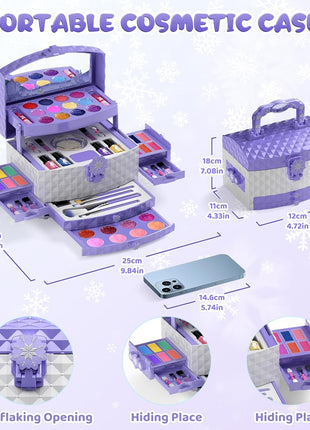 56 Pcs Kids Makeup Set for Girls, Washable Real Cosmetic Toddler Makeup Kit | 2026 New CPF Sustainable Materials, Safety & Non-Toxic, Frozen Toy Birthday Gift for 3 4 5 6 7 8 9 10 11 12 Year Old (Purple)