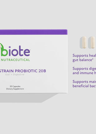 Biote Nutraceuticals - Multi-Strain PROBIOTIC 20B - Gut + Digestive (30 Capsules) (Pack of 2)