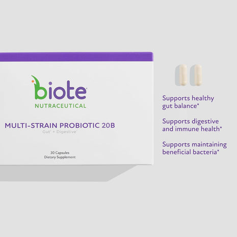 Biote Nutraceuticals - Multi-Strain PROBIOTIC 20B - Gut + Digestive (30 Capsules) (Pack of 2)