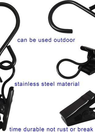 Stainless Steel S Hooks Curtain Clips, 50 Pack Hanging Party Lights Clips Hangers Gutter Photo, Art Craft Display, 2.4 Inch Long, Black
