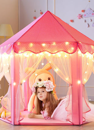 Princess Tent Girls Large Playhouse Kids Castle Play Tent with Star Lights Toy for Children Indoor and Outdoor Games, 55'' x 53'' (DxH)