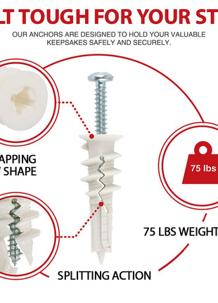 120Pcs #8 Self Drilling Drywall Anchors and Screws Kit | #8 x 1-1/4" Superb Wall Anchors Hold Up to 75lbs, No Drill Hole Required for Drywall Screws & Anchors Installation