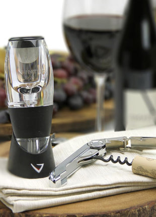 Vinturi Wine Aerator Pourer and Decanter for Red Wines Patented Design Perfectly Aerates Wines By The Glass or Bottle With Distinctive Sound, Includes No-Drip Base & Sediment Screen, Black