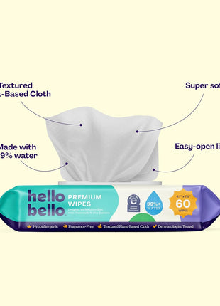 Hello Bello Premium Fragrance-Free Travel Size Baby Wipes, with Chamomile & Aloe Extracts for Sensitive Skin - 1 Resealable Pack = 20 Total Wipes