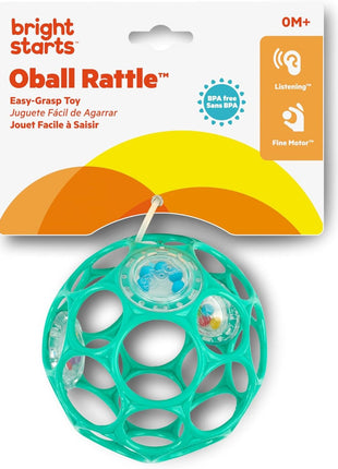 Bright Starts Oball Easy-Grasp Rattle BPA-Free Infant Toy in Teal, Age Newborn and up, 4 Inches