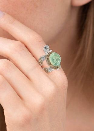 HUKQBUNX 925 Sterling Silver Shiny Natural Ice Jade Cute Little Turtle Innovative Design Beach Wave Vacation Wave Ocean Lover Ring Women's Precious Ring Jewelry-Making-Patterns