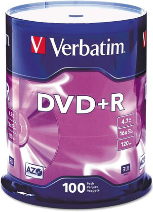 Verbatim DVD+R Discs, 4.7GB, 16x, Spindle, 100/Pack